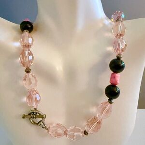 Estate Pink Crystal and Black Obsidian Toggle Necklace STUNNING